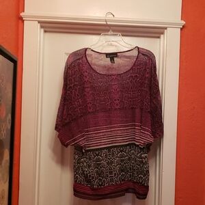 INC International Concepts Fuschia and Black Boxy Blouse